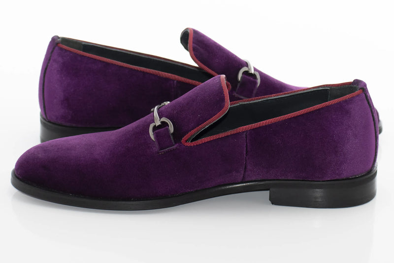 Purple Velvet Gunmetal-Bit Slip-On Shoes