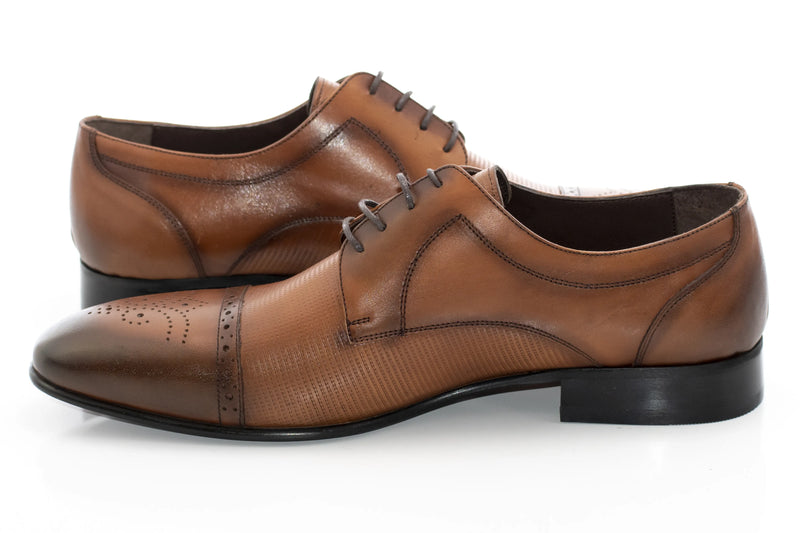 Camel Cap-Toe Derby Lace-Ups