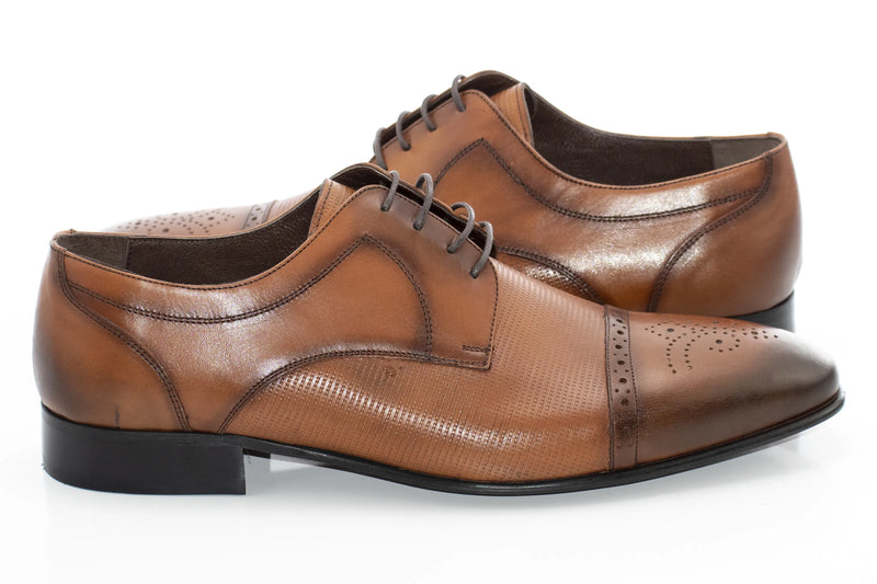 Camel Cap-Toe Derby Lace-Ups