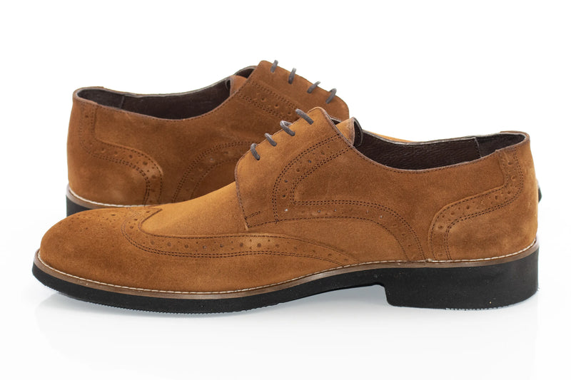Camel Suede Brogue Derby Lace-Ups