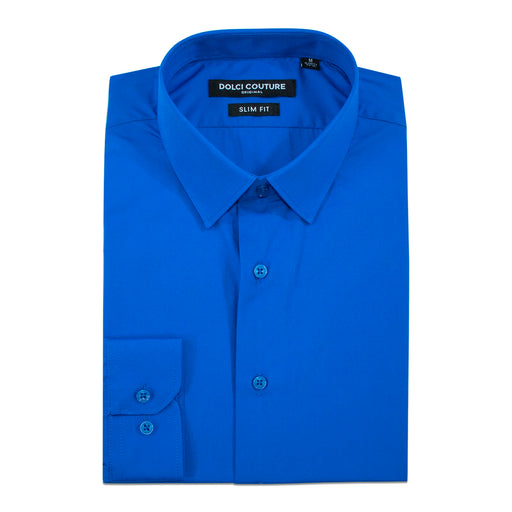 Men's Royal Blue Stretch Slim-Fit Dress Shirt