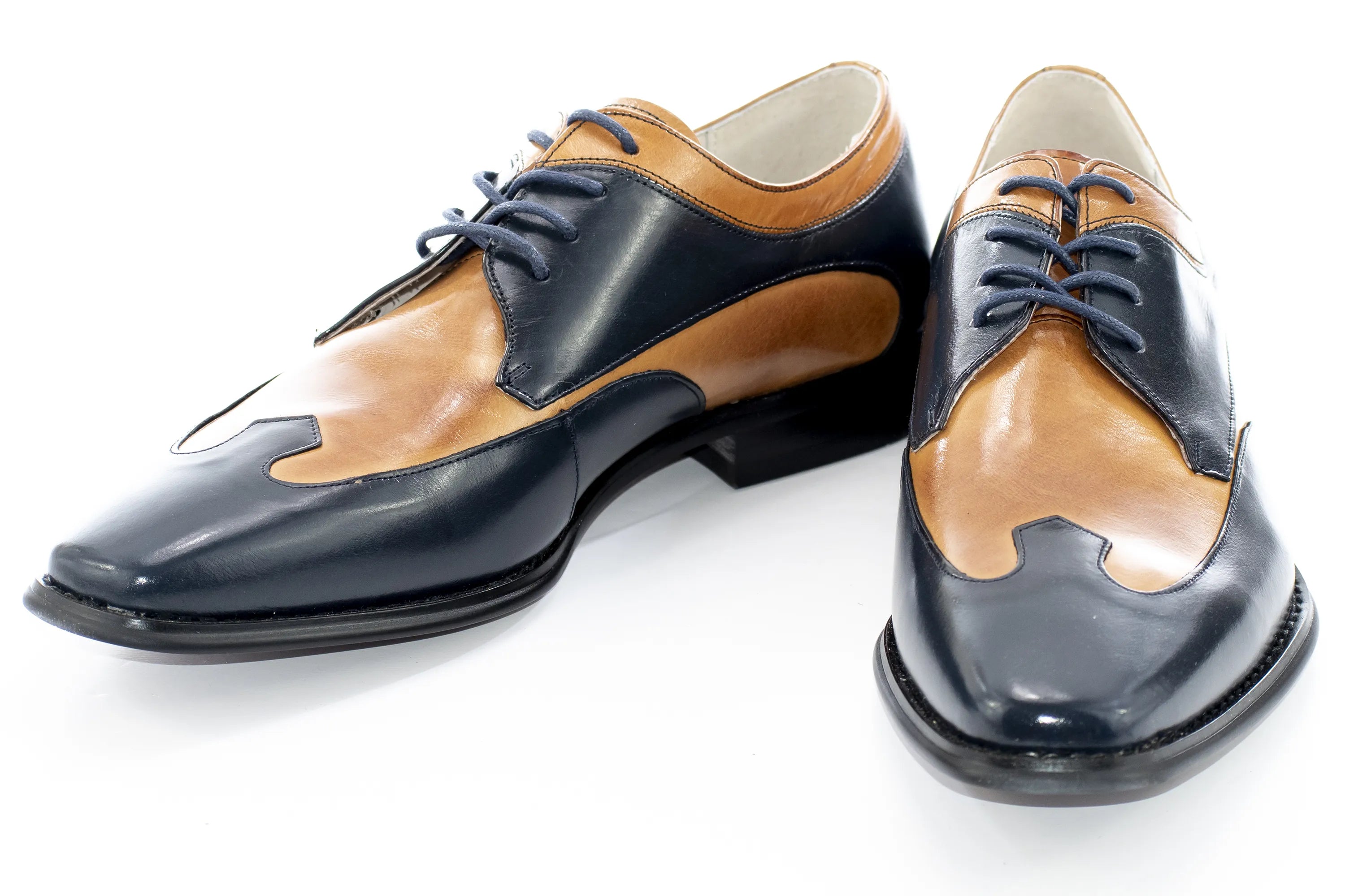 Navy And Tan Two-Tone Leather Derby Lace-Up