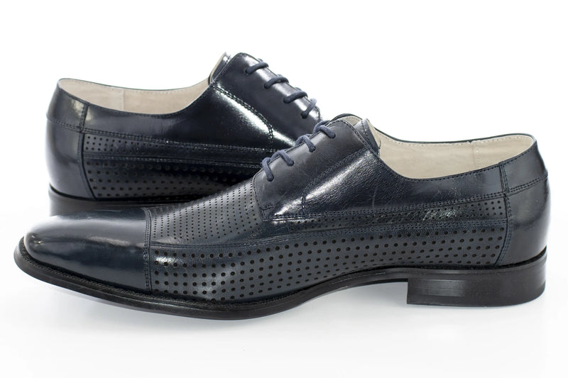 Navy Leather Perforated Lace-Up