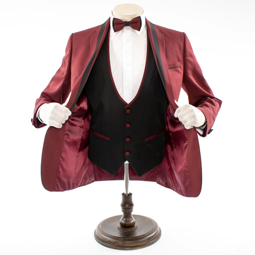 Men's Burgundy Red Slim-Fit Tuxedo With Dual Lapels