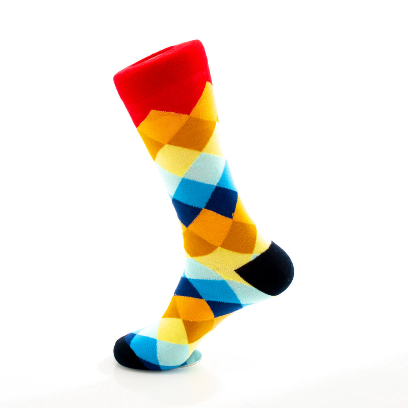 Men's Orange And Blue Plaid Dress Socks