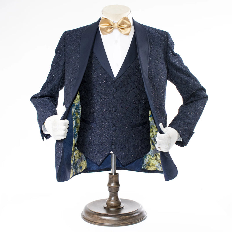 Navy 3-Piece Glitter Damask Tuxedo