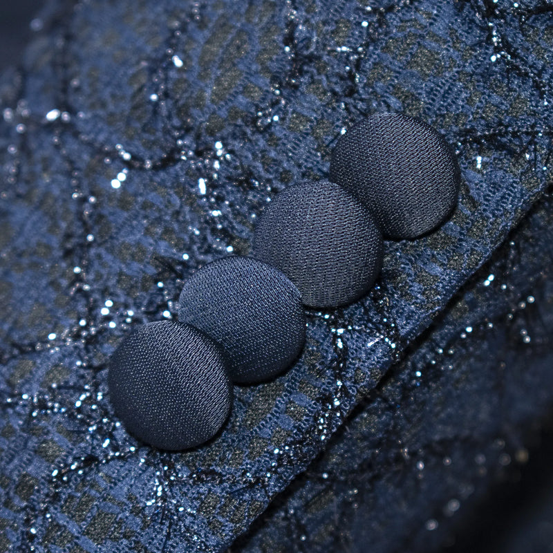Navy 3-Piece Glitter Damask Tuxedo