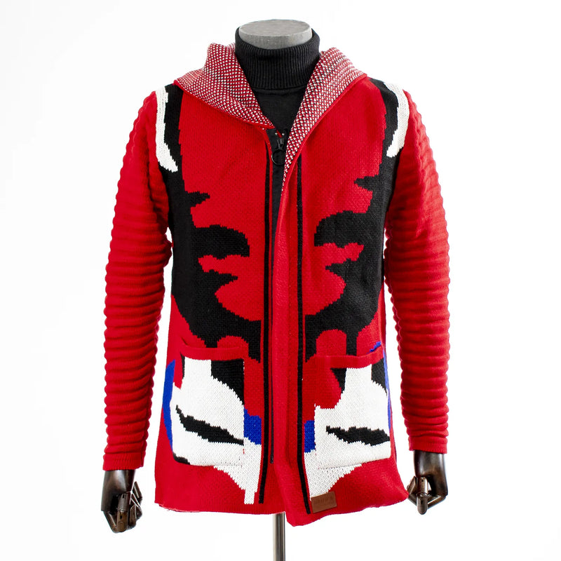 Red Regular-Fit Zip-Up Cardigan Hooded Sweater