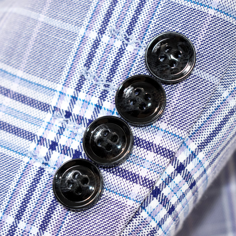 Eggplant 3-Piece Modern-Fit Plaid Suit With Peak Lapels