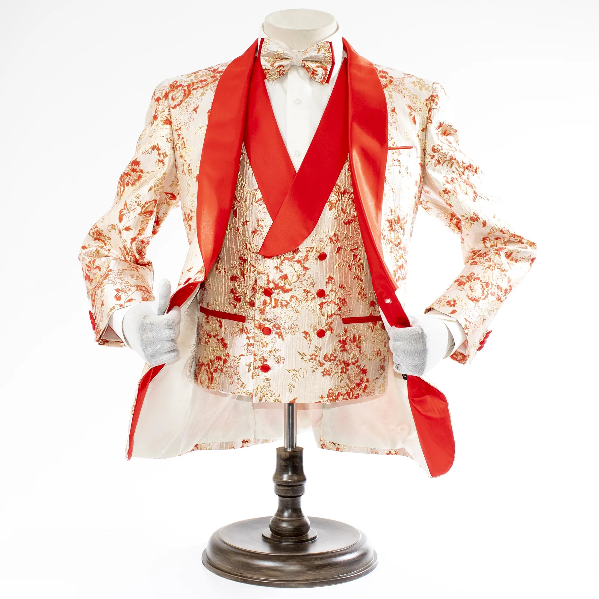 Men's Coral And Gold Floral Sparkling 3-Piece Tuxedo