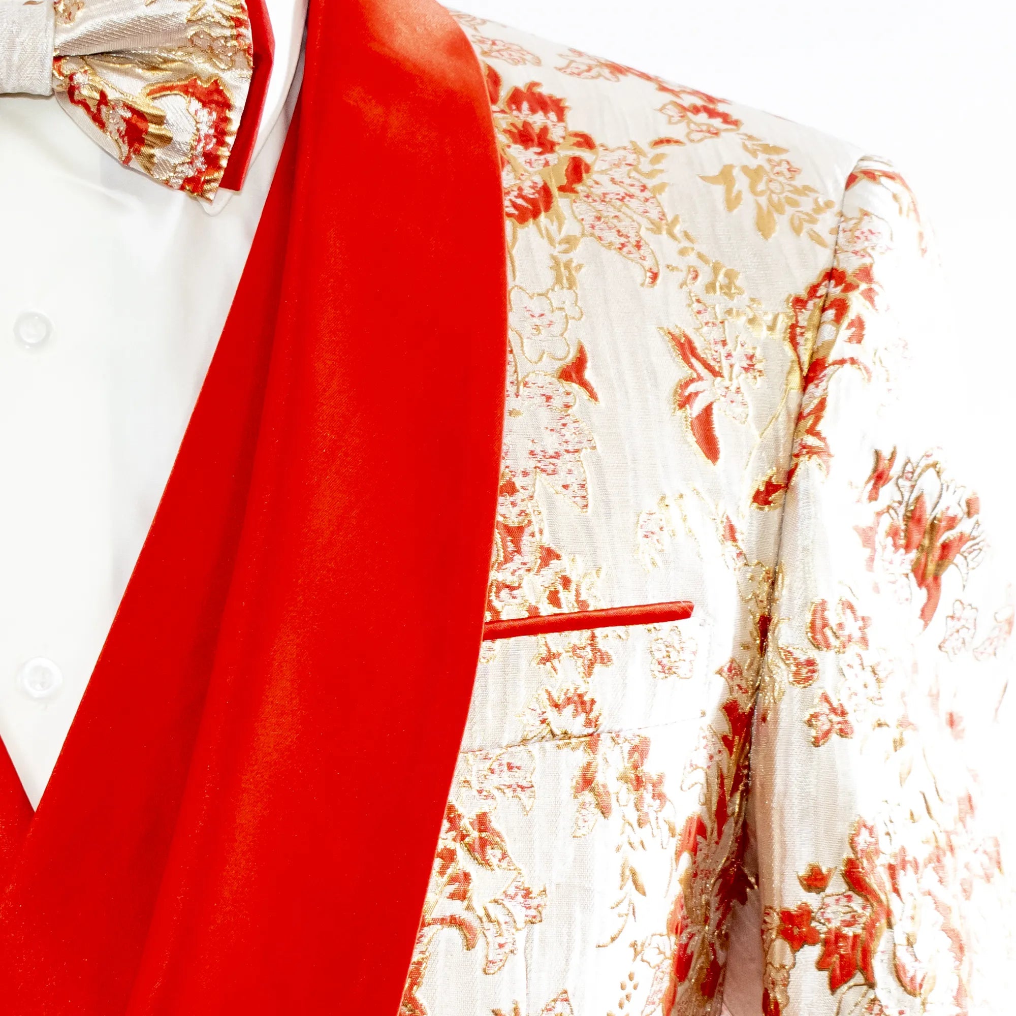 Men's Coral And Gold Floral Sparkling 3-Piece Tuxedo