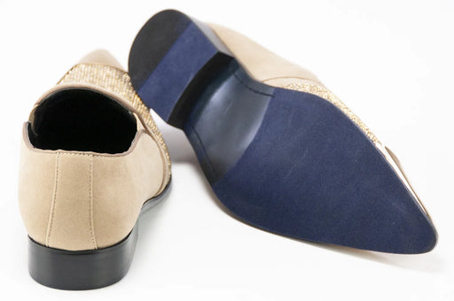 Taupe Brown Rhinestone Loafer - Back, Sole