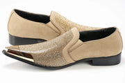 Taupe Brown Rhinestone Loafer - Quarter, Heel