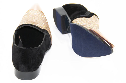 Men's Black Velvet And Gold Rhinestone Dress Loafer