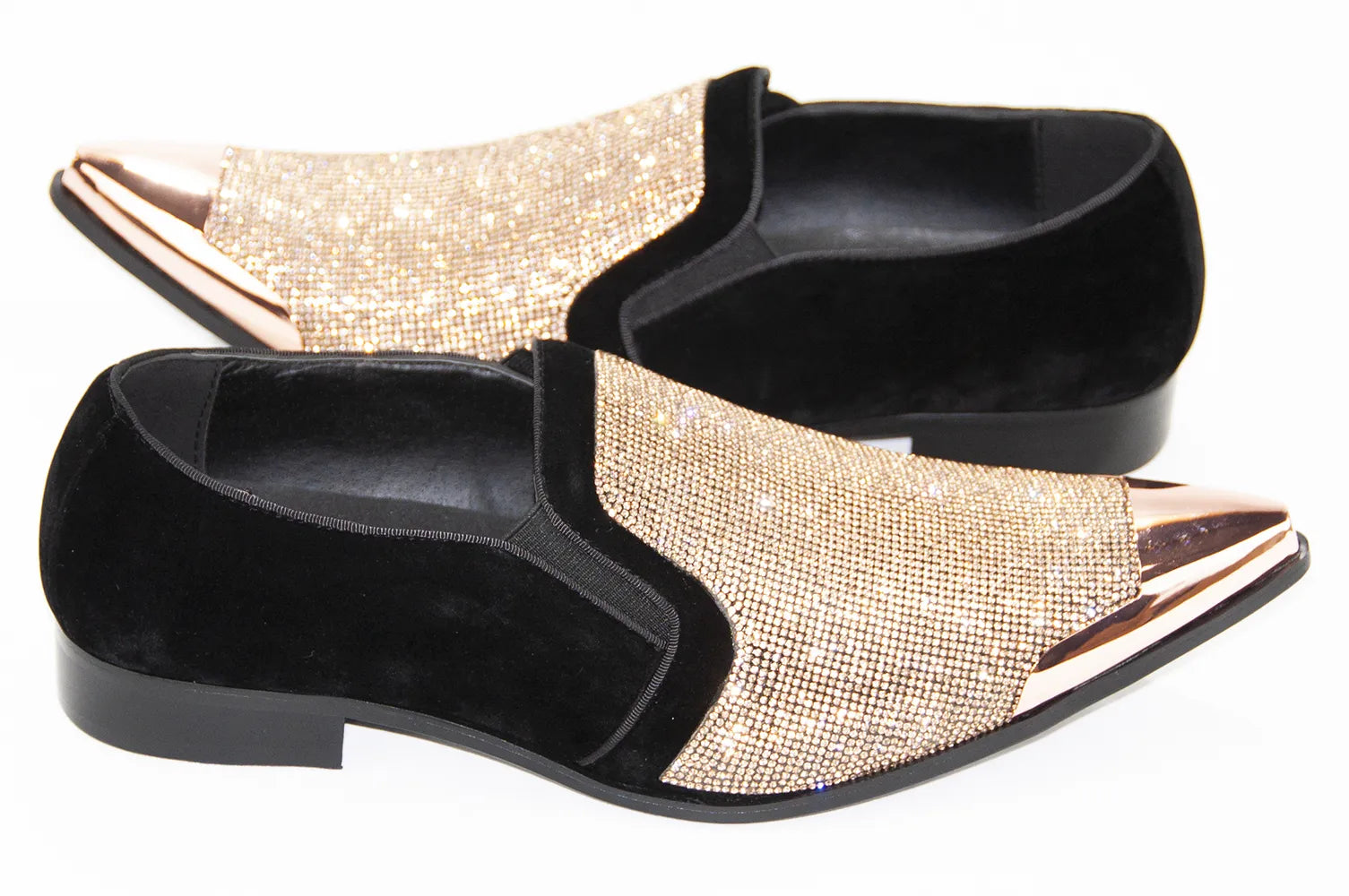 Men's Black Velvet And Gold Rhinestone Dress Loafer
