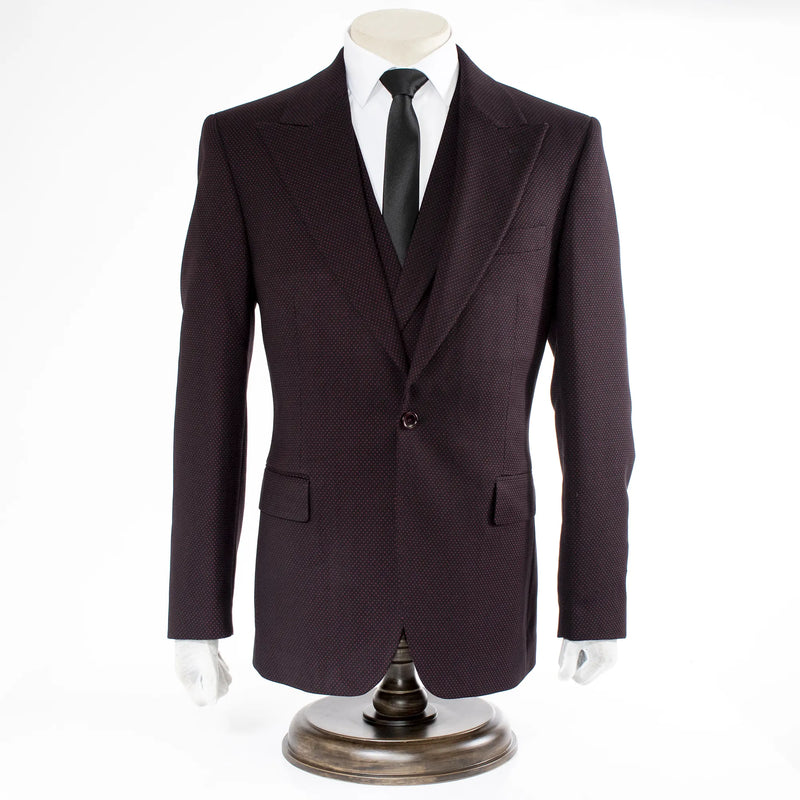 Black With Burgundy Polka Dot 3-Piece Regular-Fit Suit