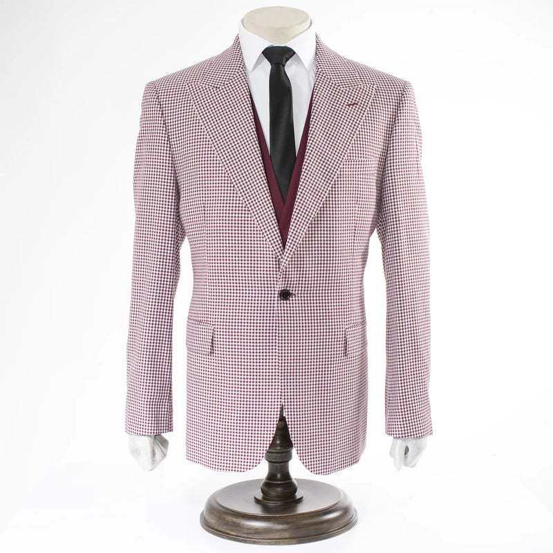 Burgundy Checked 3-Piece Regular-Fit Suit