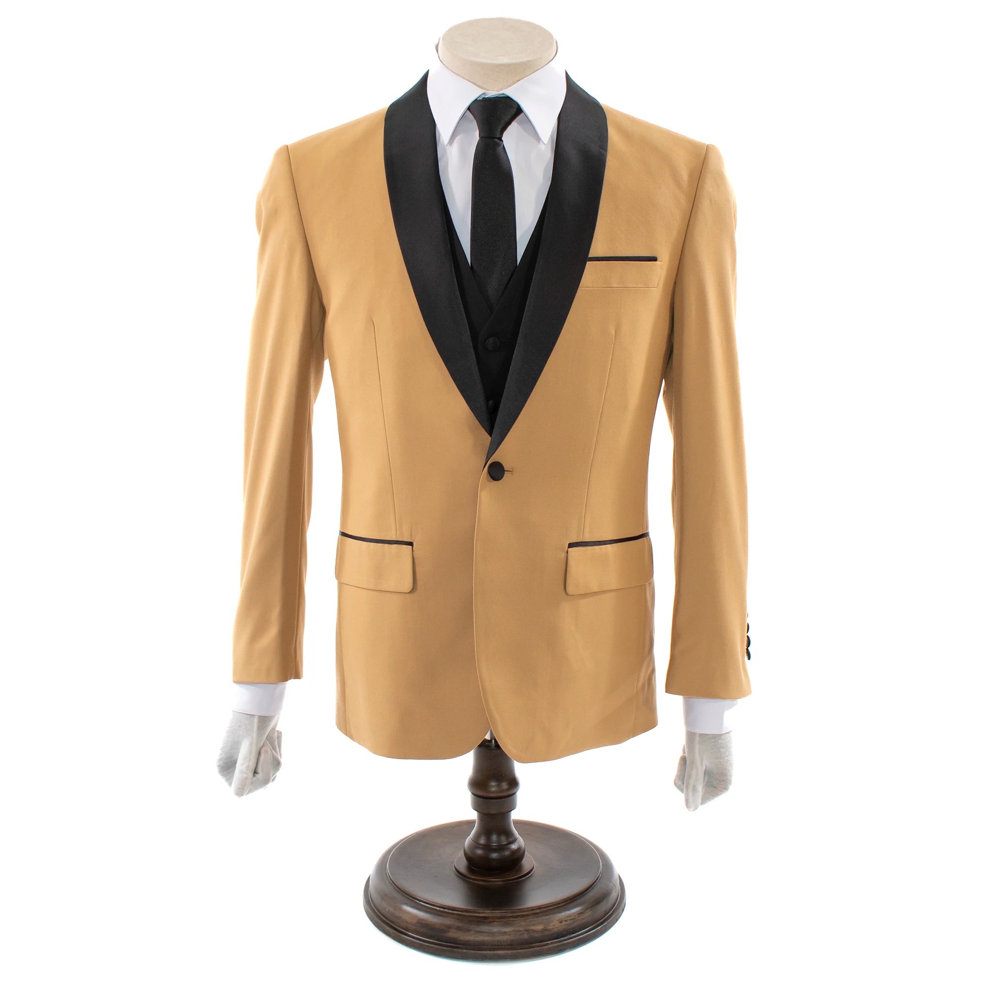 Champagne 3-Piece Tailored-Fit Tuxedo with Black Shawl Lapel