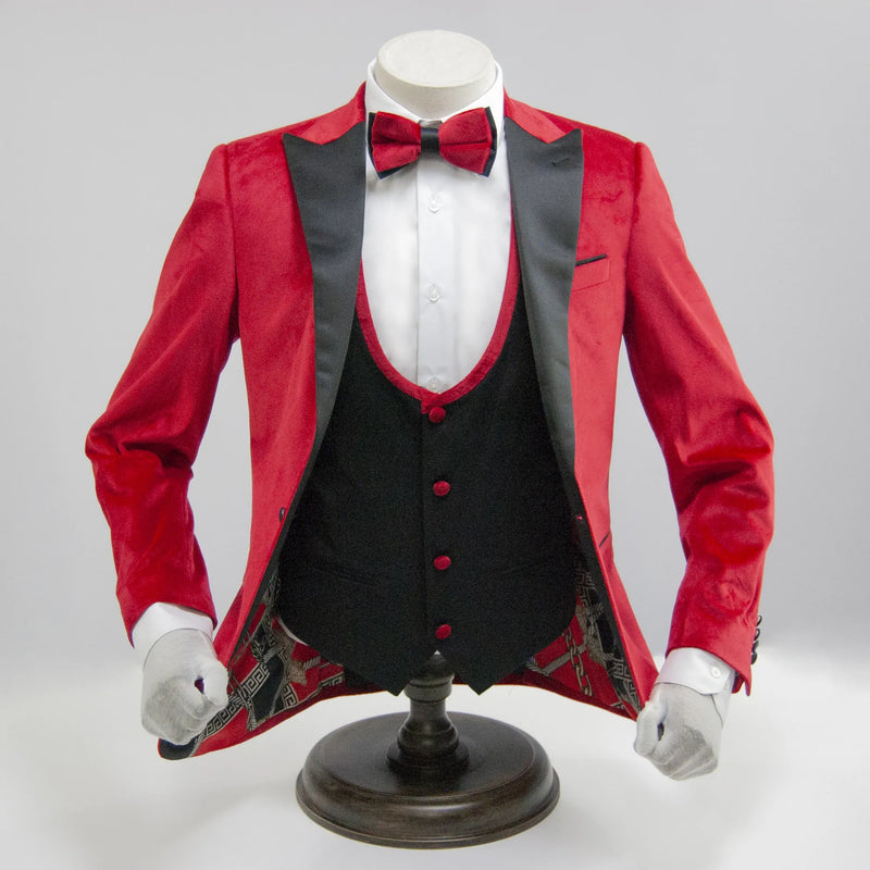 Red Formal Velvet 3-Piece Slim-Fit Tuxedo
