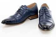 Men's Navy Blue Crocodile Skin Cap-Toe Derby Dress Shoe