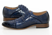 Men's Navy Blue Crocodile Skin Cap-Toe Derby Dress Shoe