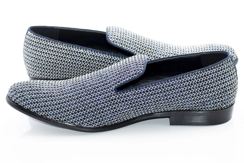 Navy Rhinestone Encrusted Smoking Loafer