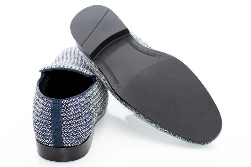 Navy Rhinestone Encrusted Smoking Loafer