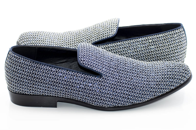 Navy Rhinestone Encrusted Smoking Loafer