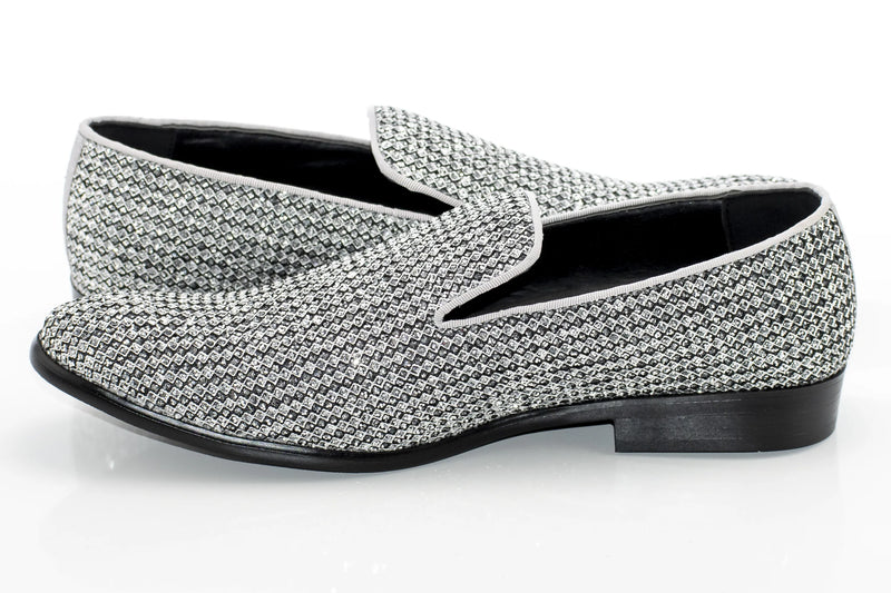 Silver Rhinestone Encrusted Smoking Loafer