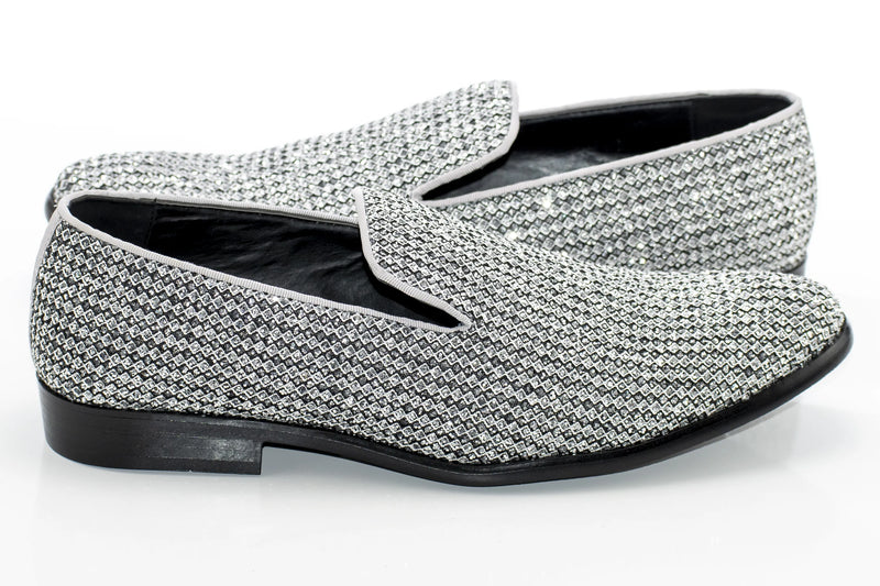 Silver Rhinestone Encrusted Smoking Loafer