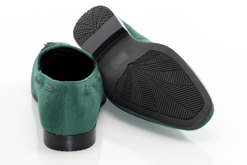 Men's Green Suede Leather Loafer With Tassels