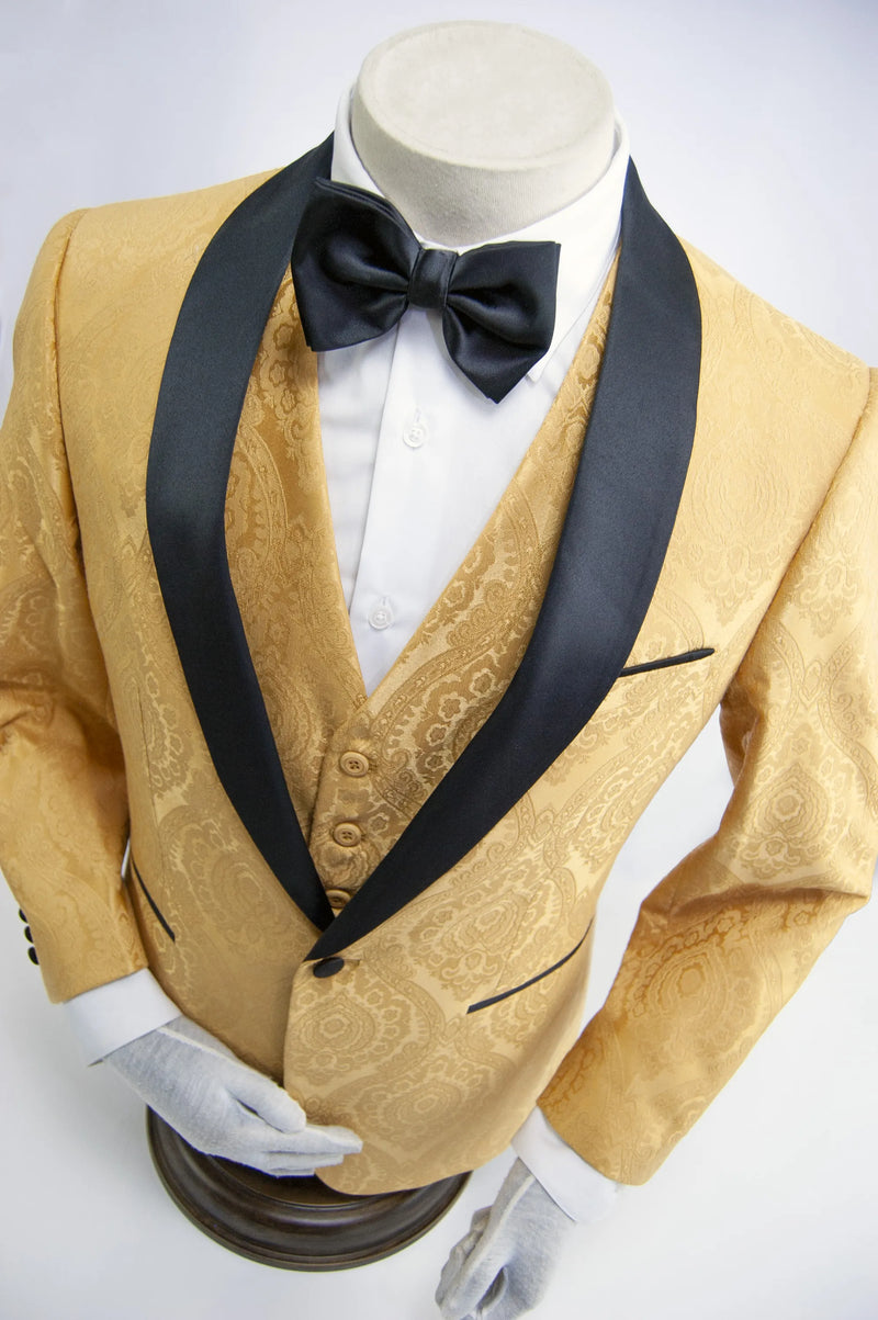 Gold Paisley 3-Piece Slim-Fit Tuxedo