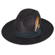 Men's Black Wide Brim Fedora With Feather Plume
