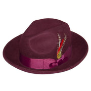Men's Burgundy Wide Brim Fedora With Feather Plume