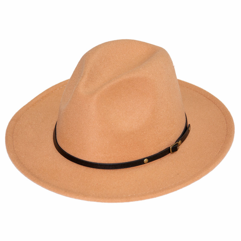 Wide Brim Camel Fedora with Leather Band
