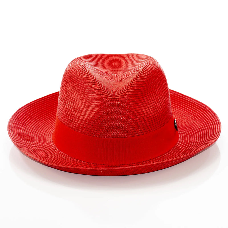 Men's Red Straw Snap Brim Fedora