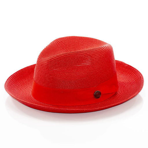 Men's Red Straw Snap Brim Fedora