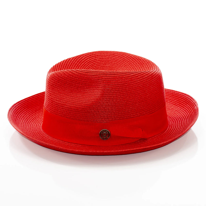 Men's Red Straw Snap Brim Fedora