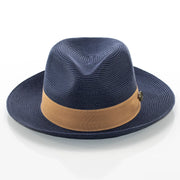 Men's Navy Blue And Camel Brown Straw Snap Brim Fedora