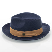 Men's Navy Blue And Camel Brown Straw Snap Brim Fedora