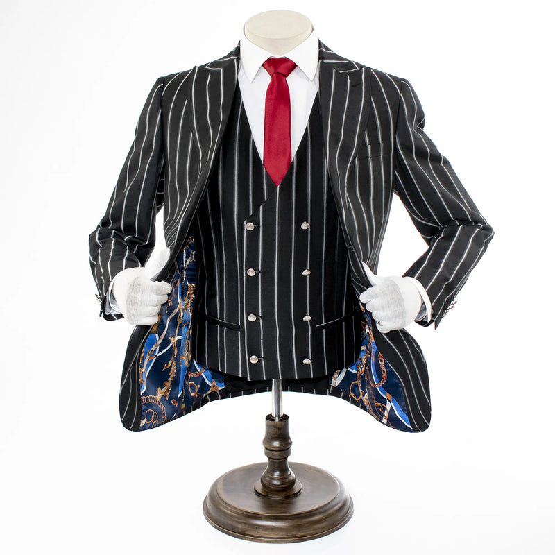 Black Sandwich Striped 3-Piece Modern-Fit Suit