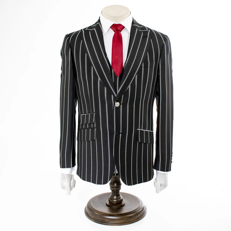 Black Sandwich Striped 3-Piece Modern-Fit Suit