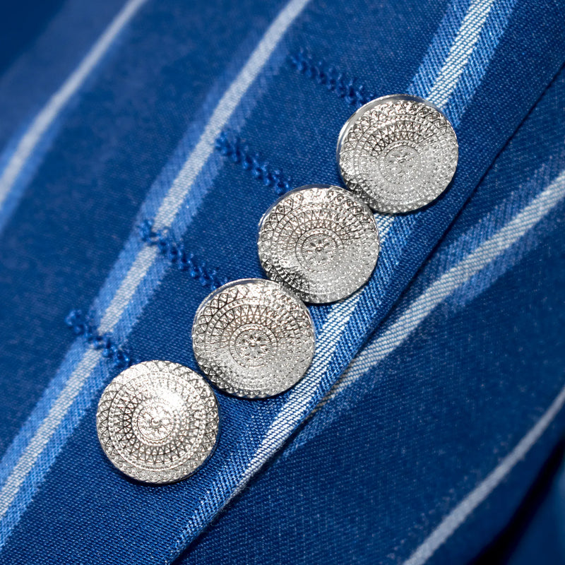 Royal Blue Sandwich Striped 3-Piece Modern-Fit Suit