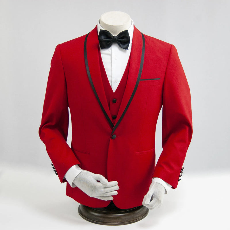 Red and Black Trim 3-Piece Tailored-Fit Tuxedo
