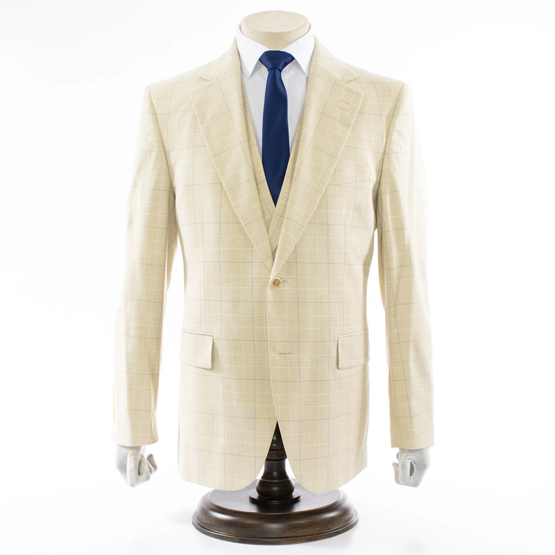 Cream Glen Check 3-Piece Regular-Fit Suit