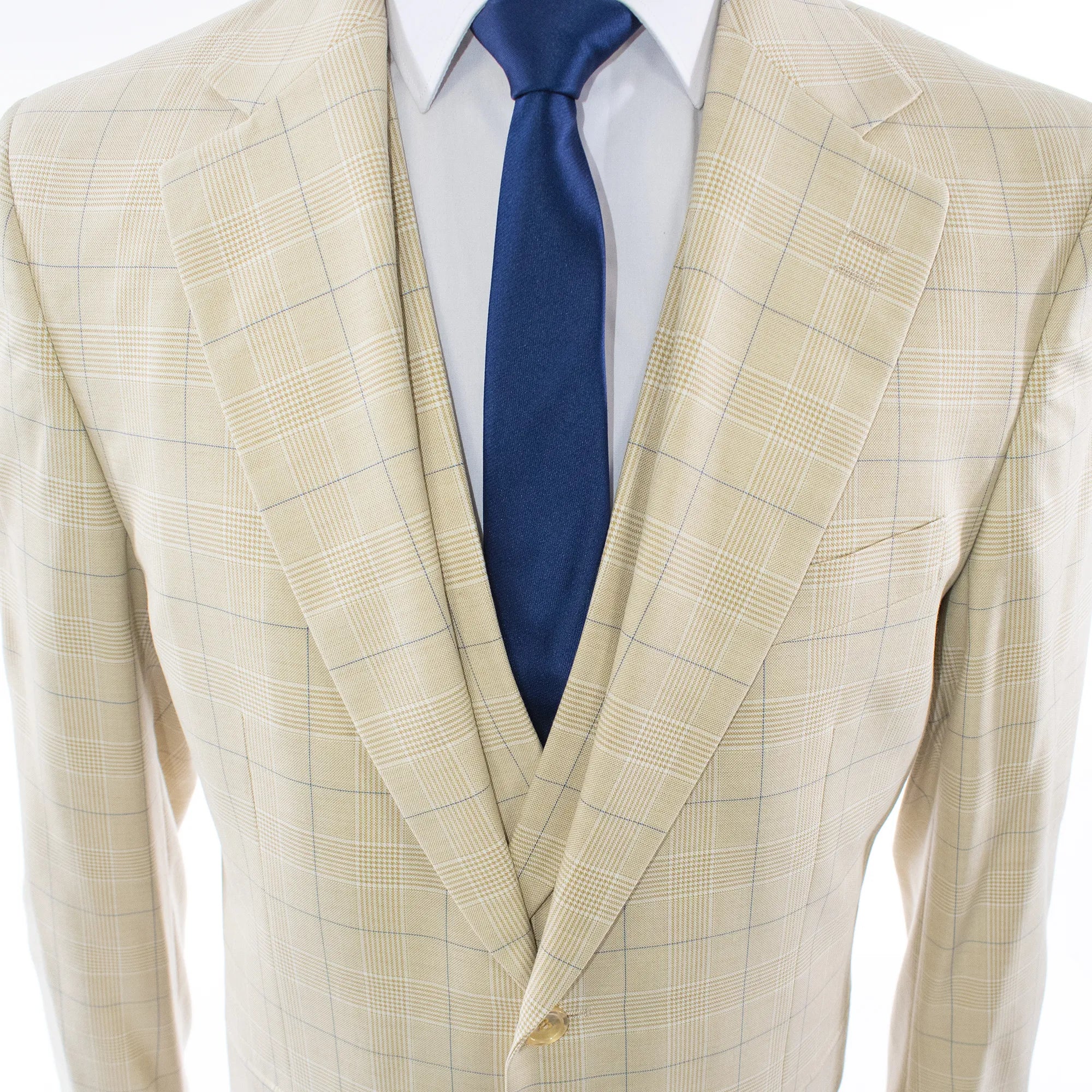 Cream Glen Check 3-Piece Regular-Fit Suit