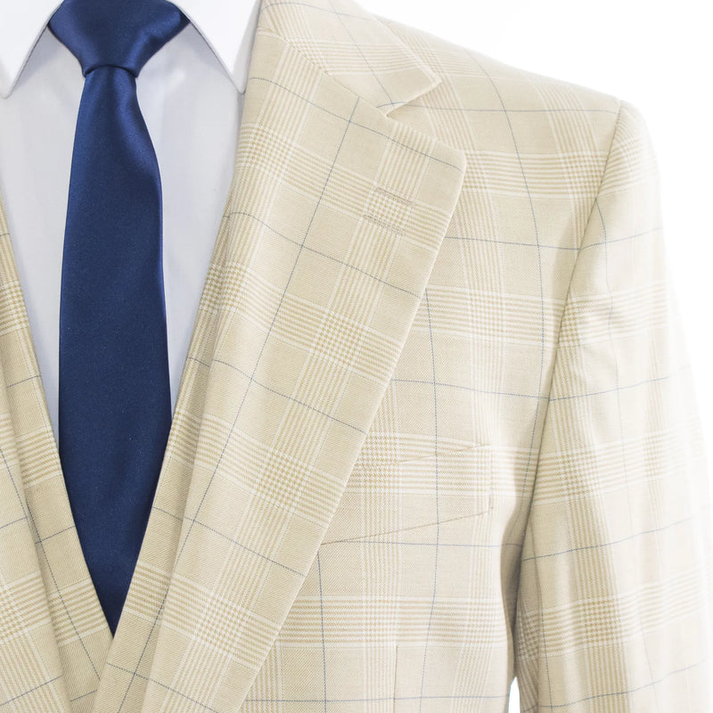 Cream Glen Check 3-Piece Regular-Fit Suit