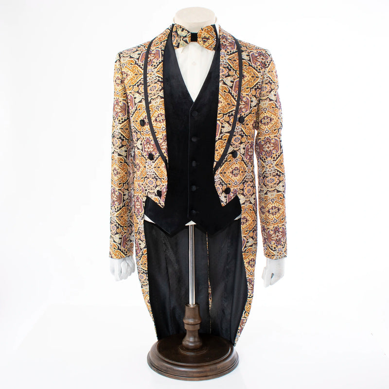 Gold Patterned 3-Piece Slim-Fit Tailcoat Tuxedo