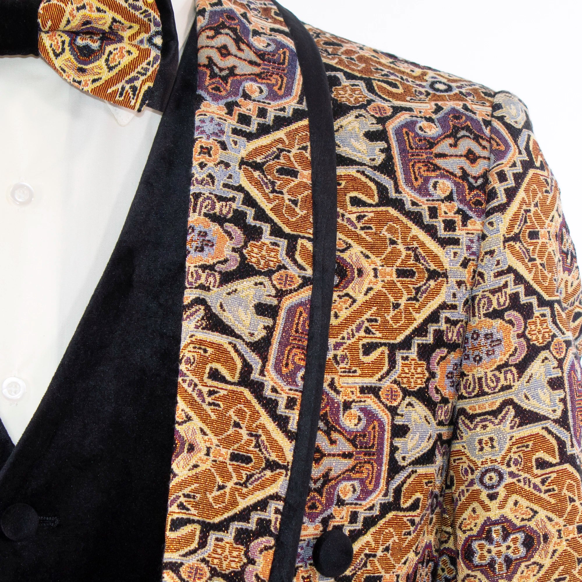 Gold Patterned 3-Piece Slim-Fit Tailcoat Tuxedo