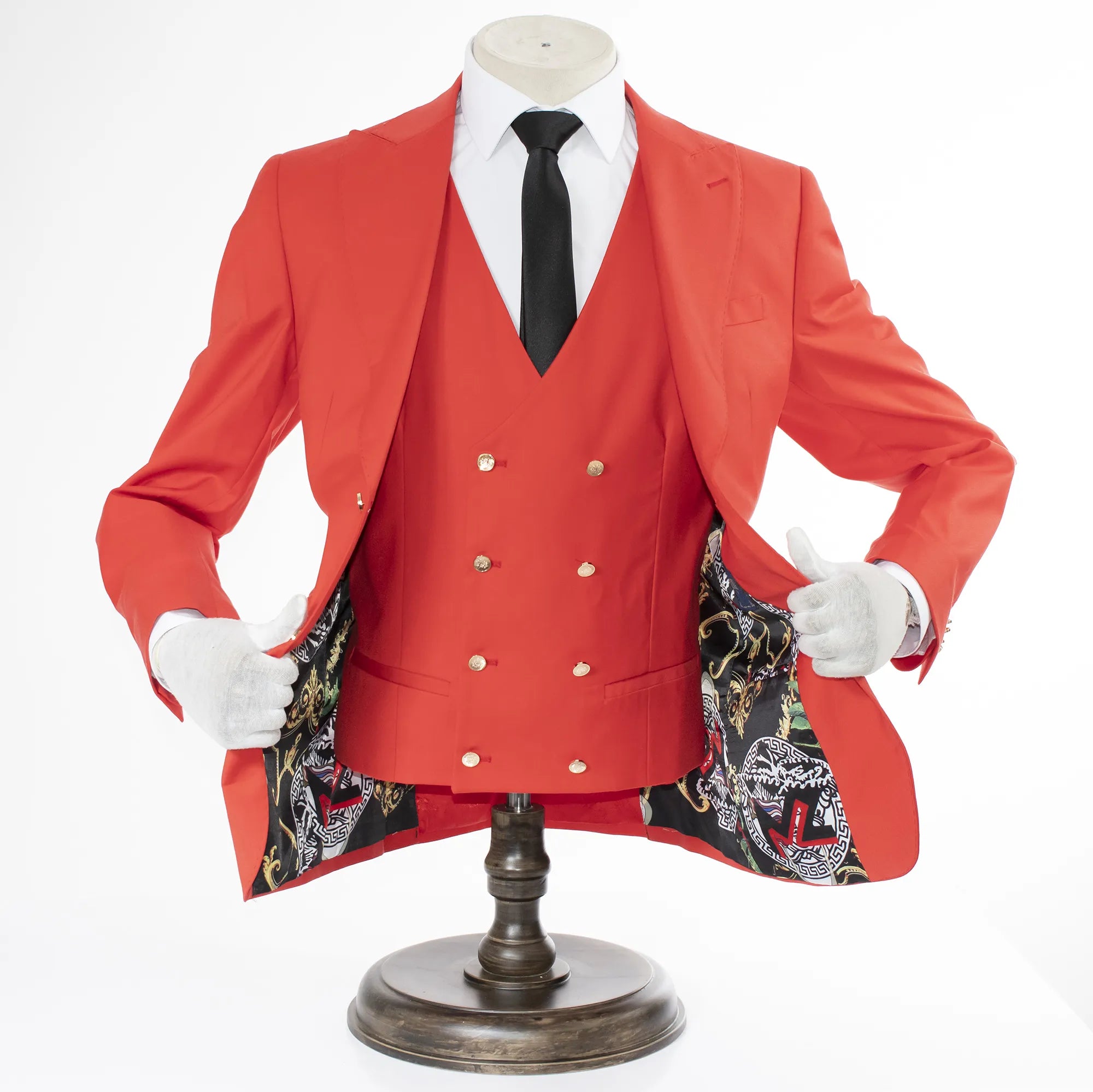 Men's Coral Red Slim-Fit 3-Piece Suit With Peak Lapels